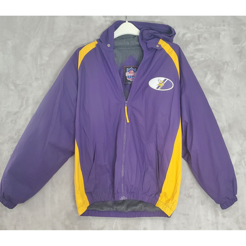 Vtg Minnesota Vikings Jacket Mens M Essex Game Day Hooded Full Zip Lined NFL